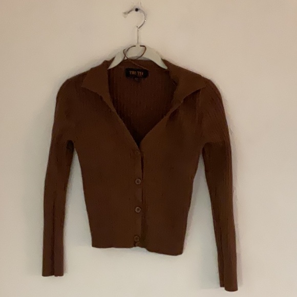 Truth By Republic Sweaters - Truth by Republic Ribbed Polo Cardigan Sweater Size S/P Brown